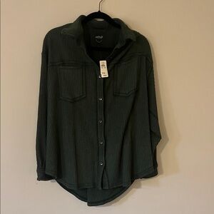Women’s Aerie Green waffle knit button down shirt - Size XL